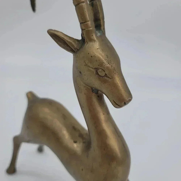 Vintage Brass Gazelle Antelope Impala Deer Statue curved Antlers Self Standing - Picture 8 of 11